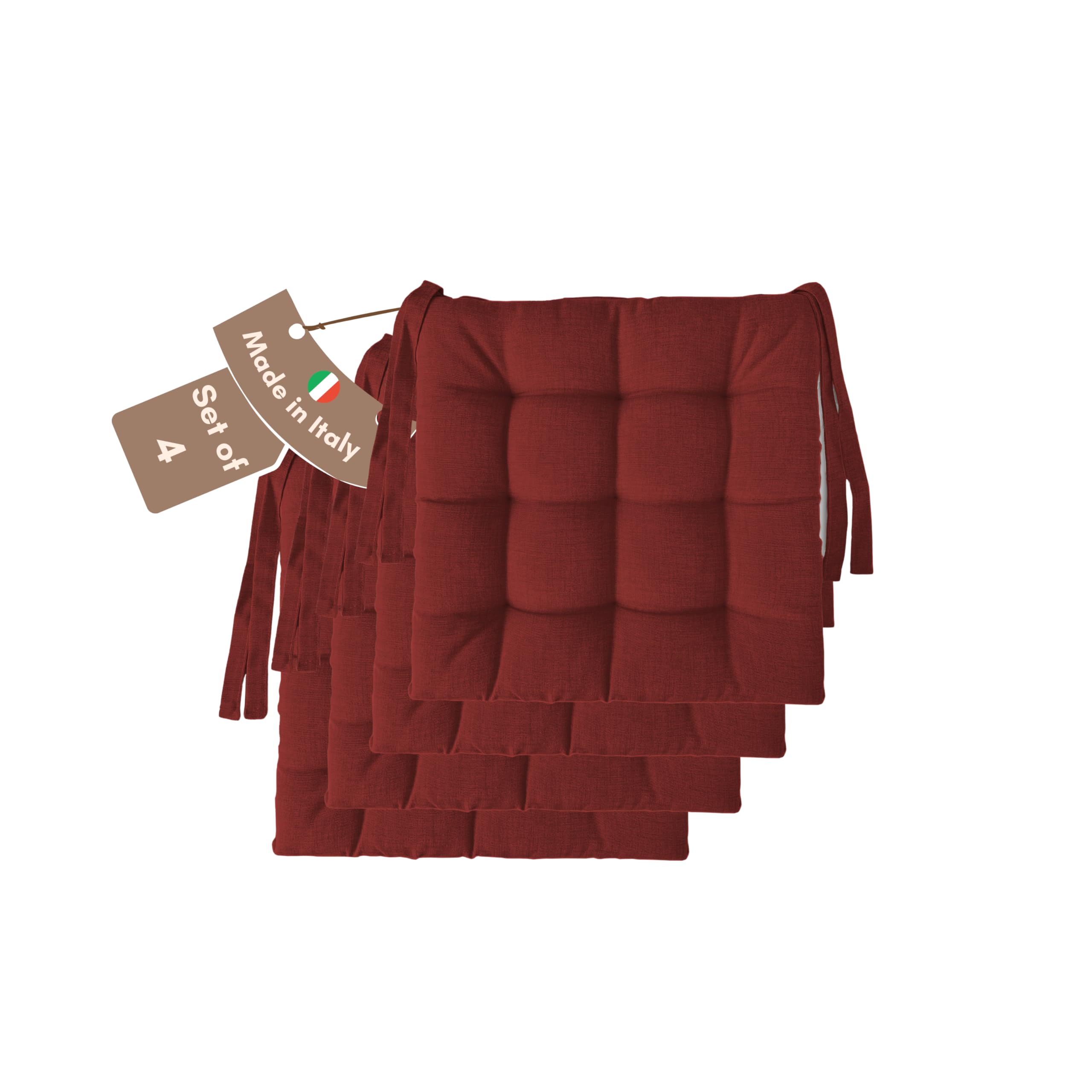 Il Tuo Artigiano Design Set of 4 or 6 Cushions for Kitchen Chairs, Made in Italy, Kitchen Chair Cushions, Set of 6, 40 x 40 cm, Thickness 6 cm, Sponge and Soft Acrylic Padding (4, Bordeaux)