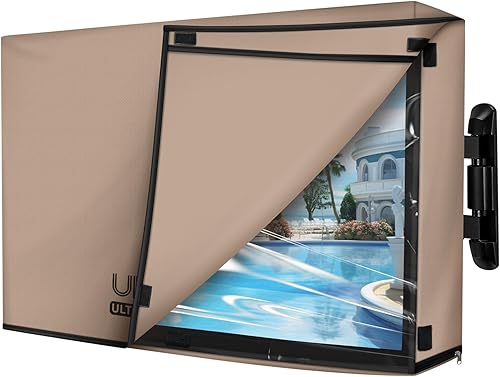 Vista 9 de ULTCOVER Funda impermeable para televisores de exterior de pantalla plana de 28 a 32 pulgadas, cubre también los elementos de montaje y los Negro