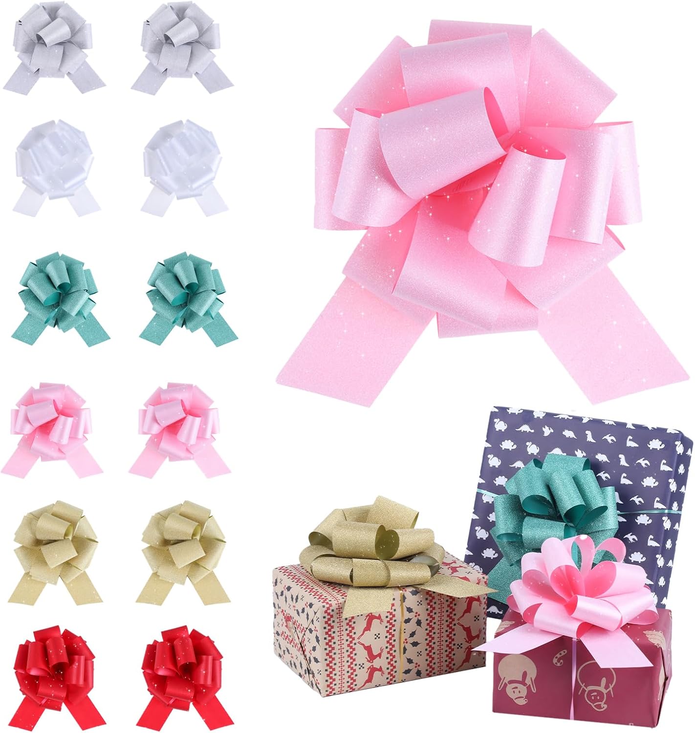 12 Pieces Pull Bows for gift wrapping, Large 6 Inch Gift Wrapping Bows with Ribbon for Birthday, Christmas, Wedding and Party,Big Bows for Presents (Multicolored)