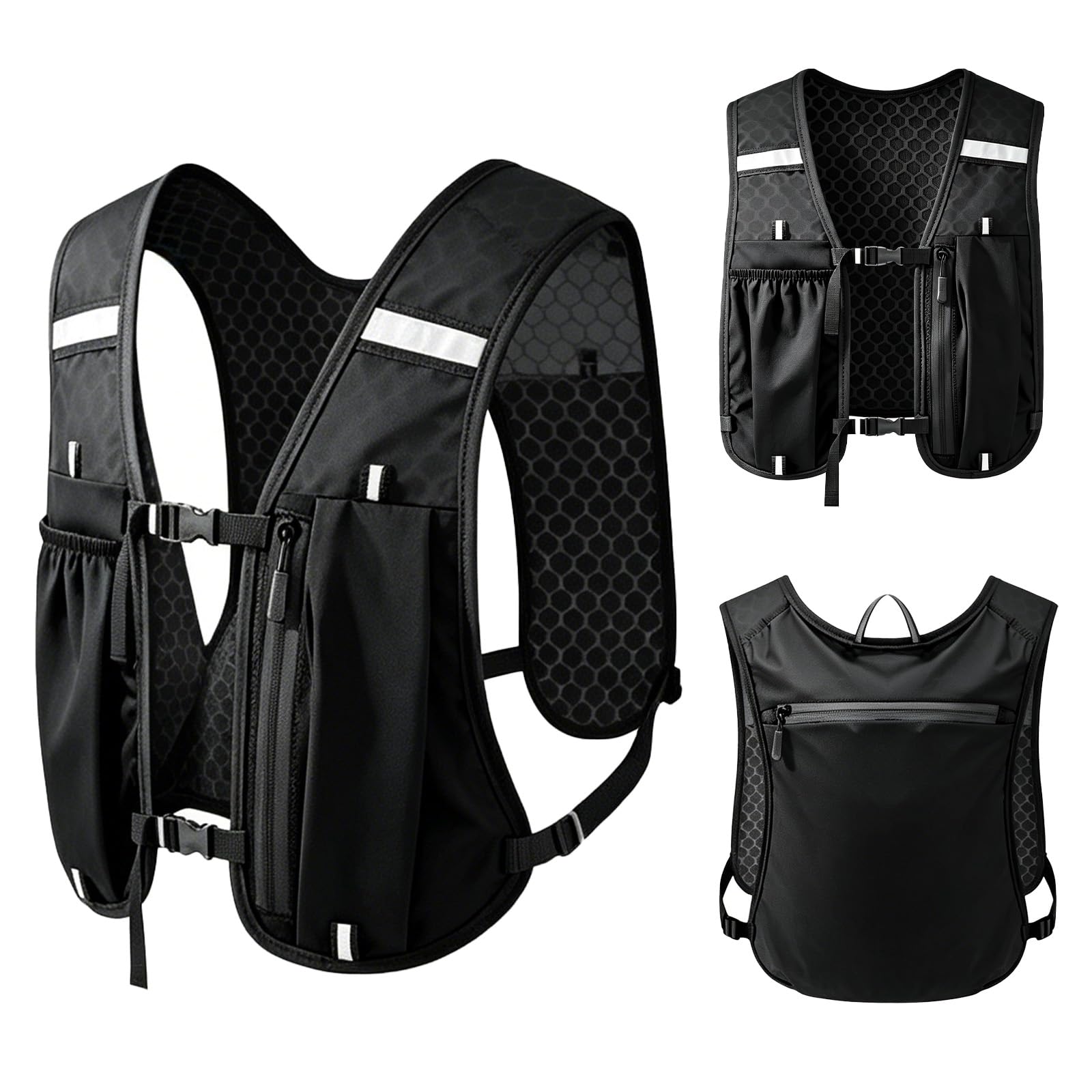 1PC Running Hydration Vest Backpack Lightweight Breathable Water Resistant Sweat-Wicking Runners Bag with Reflective Strips Phone Holder Pocket for Men Women Cycling Hiking Marathon