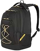 SwissGear 1186 Special Edition 13” Laptop Backpack Black/Gold – Compact Tech Bag with Reflective Accents – Multiple Organizer Pockets with Bungee Cords &amp; D-ring Attachment Point