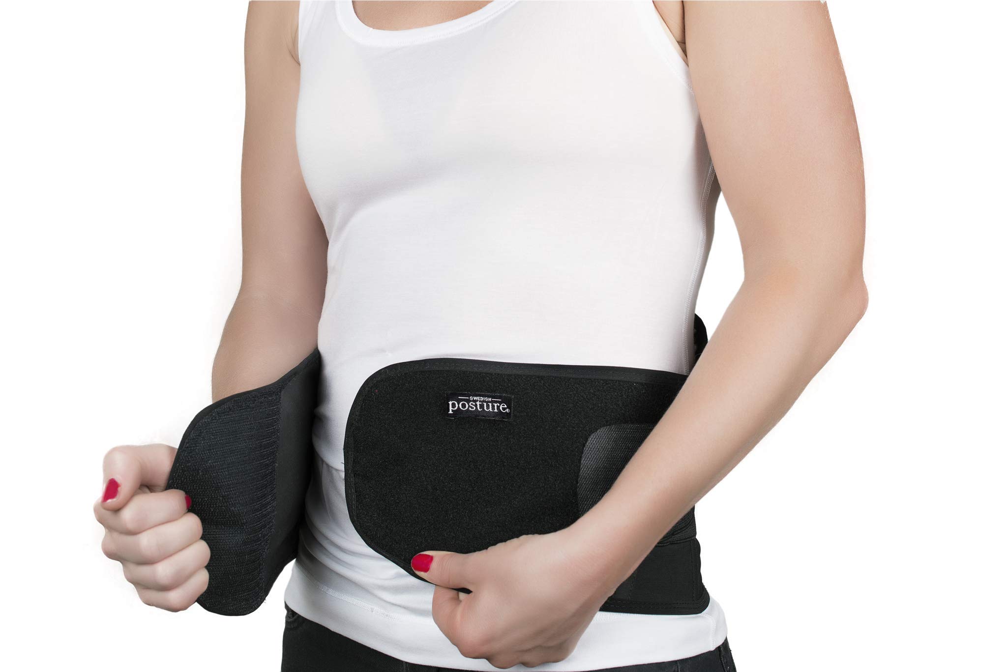 Swedish Posture® STABILIZE Beckengurt zur Entlastung des Rückens | Unterstützung der Wirbelsäule | bessere Körperhaltung im Büro | für schwere körperliche Arbeit | Thermo-Therapie (M, Schwarz)