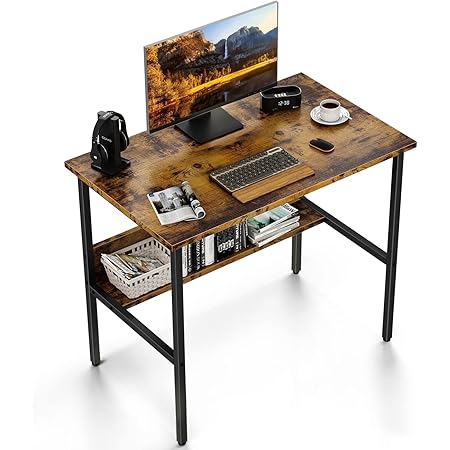 KKL 机 pcデスク パソコンデスク 幅80cm×奥行45cm 下棚付きデスク 勉強机 学習デスク 収納 大人/子供用 シンプルワークデスク 作業机 在宅勤務 一人暮らし モニターアーム取付対応 おしゃれ 頑丈で組立簡単 ビンテージ