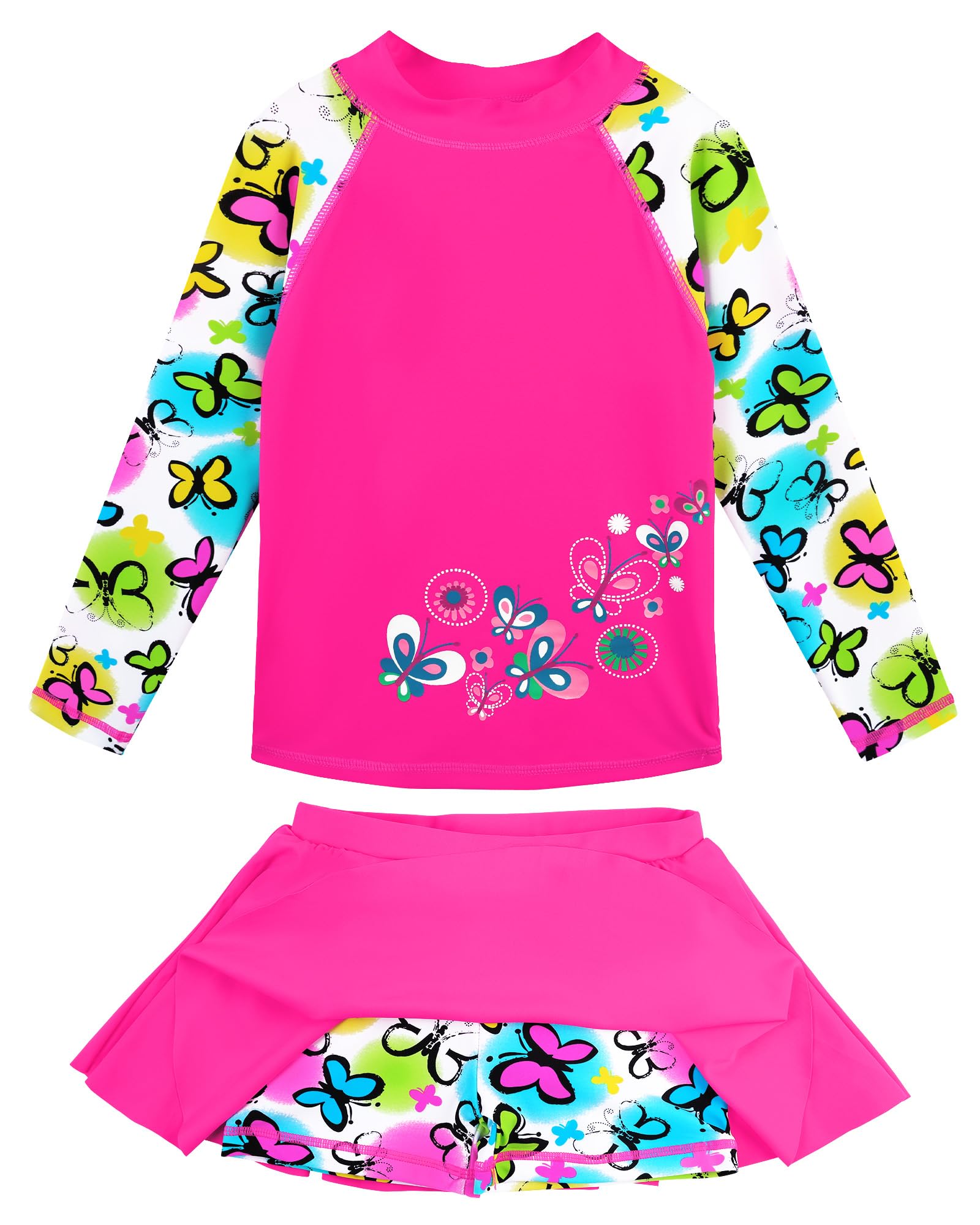 BAOHULU Girls Two-Piece Swimsuits Long Sleeve Rash Guard Bathing Suit 2-14Y