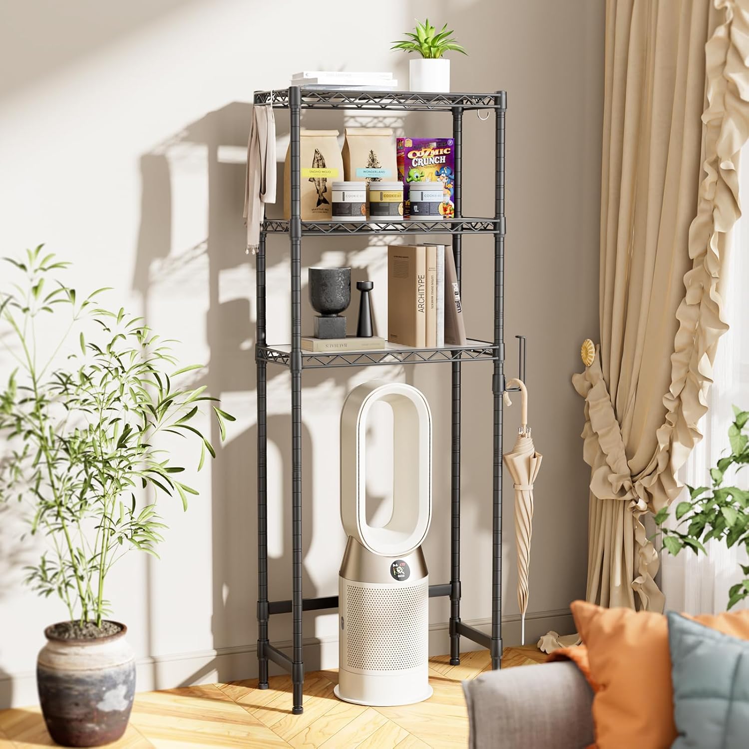 SINGAYE Over The Toilet Storage Shelf:3-Tier Bathroom Organizer and Storage Shelf with Adjustable Shelf and Basket Freestanding Space Saver Above Toilet for Room Black - Image 8