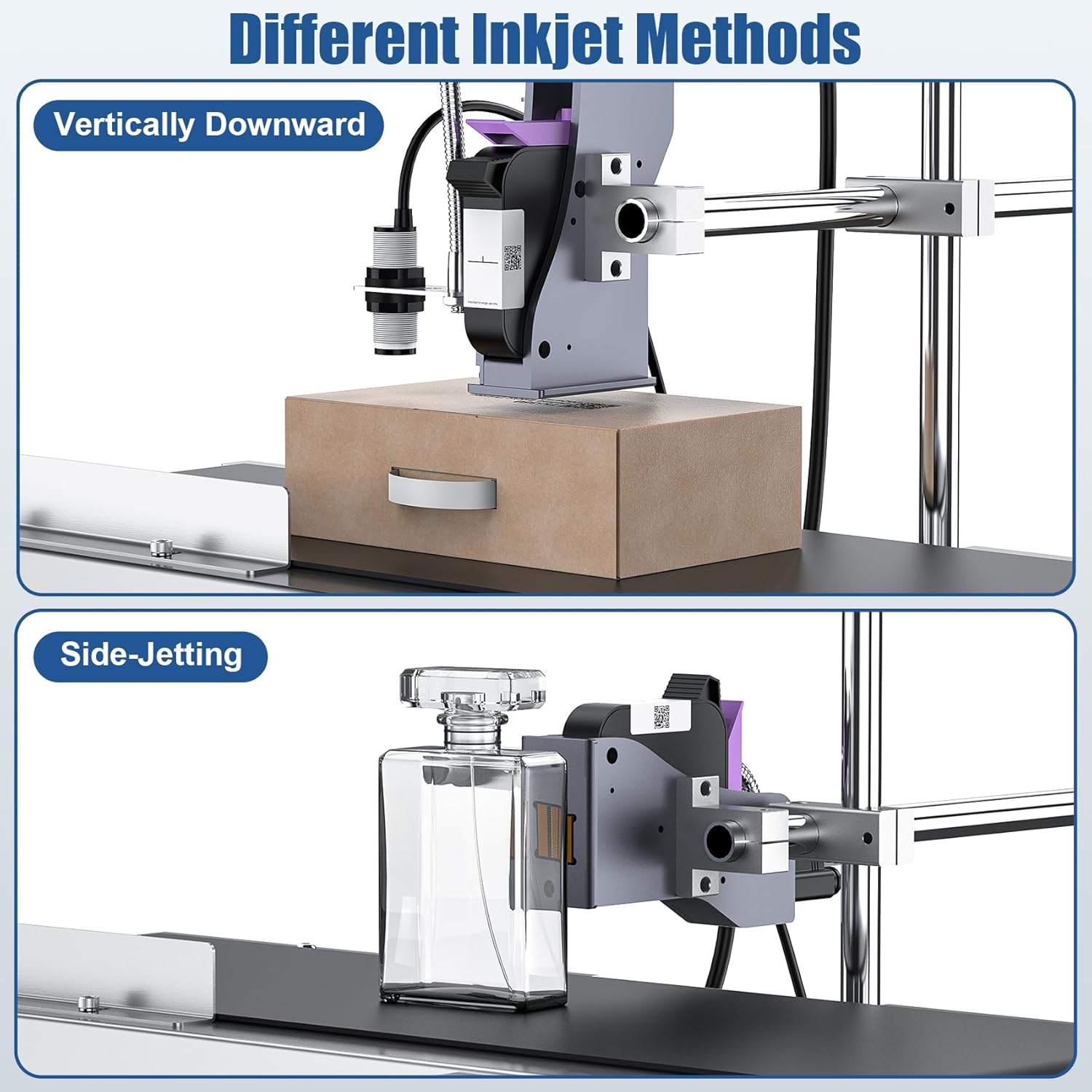 JS740 Inkjet Coding Machine with Mini Conveyor Belt, Automatic Online Inkjet Printer with 42ml Original Quick-Drying Ink, Industrial Batch Code Printer Date/Barcode/QR Code/Number/Label