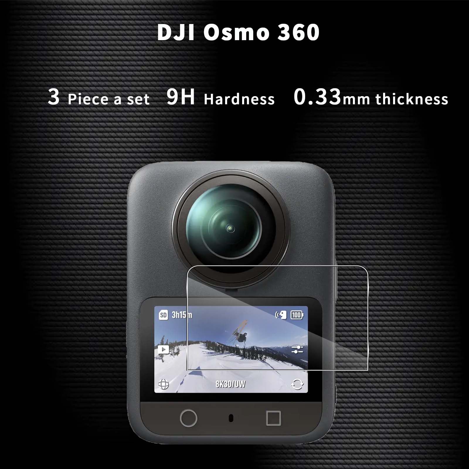 QULLOO Pellicola Vetro Protettiva per DJI Osmo 360 Accessories, Durezza 9H Anti-graffio HD Vetro Temperato Fotocamera Protezione [3 Pezzi]