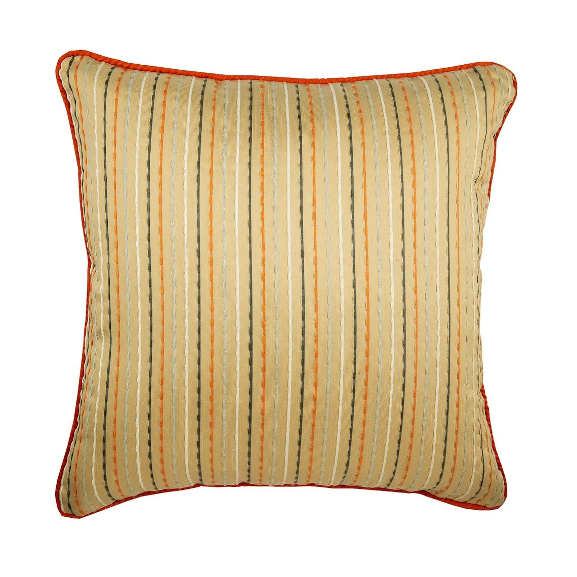 The HomeCentric Orange Throw Cushions Cover 40x40 Embroidery Stripe Texture Cushion Covers, Throw Cushions Cover Orange Cushion Covers Pack of 2, 40x40 cm (16"x16") Striped - Orange Spiced Ginger — image 1