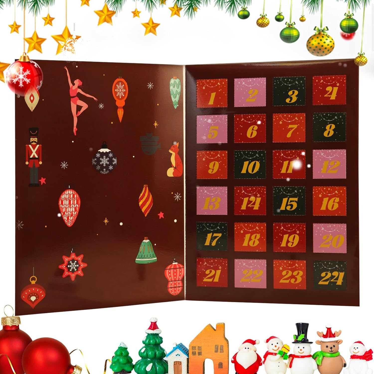 Countdown Advent Calendar for Christmas 24 Days Empty Refillable Box Countdown to Christmas for Home Living Room Home Family Activity Daily