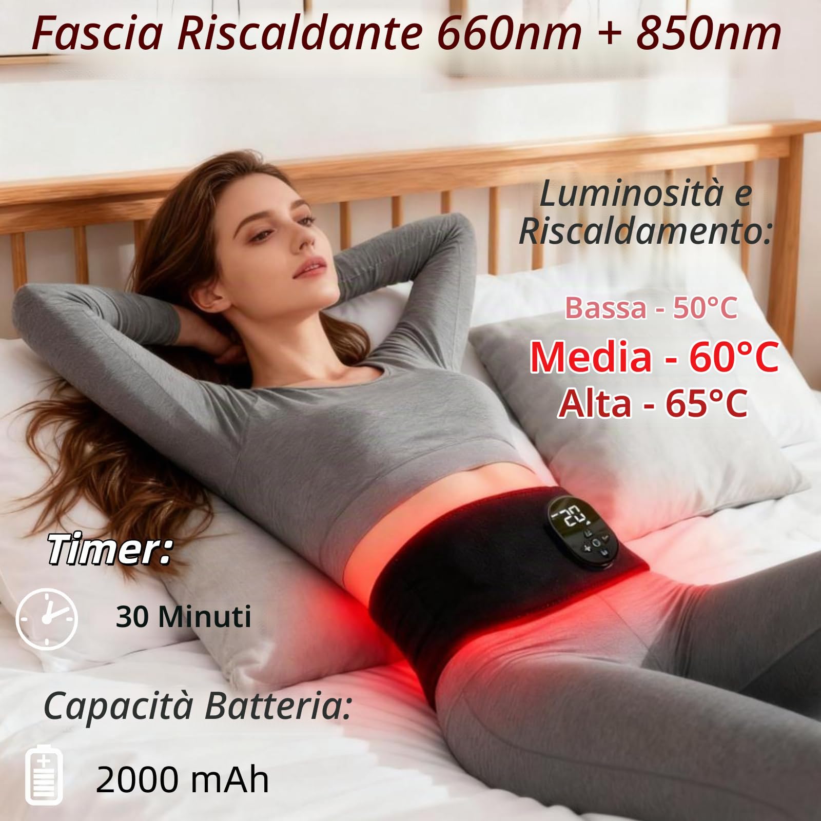 Cintura luce rossa 150 LED, massaggio riscaldante infrarossi vita & addome