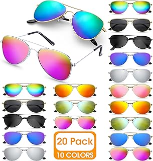 20 Pairs Kids Sunglasses Bulk Polarized Mirrored Metal Frame Kids Sunglasses Party Favor Neon Sunglasses with UV Protection Girls Boys Eyeglasses for Toddler Teenagers Ages 2-10, 10 Styles
