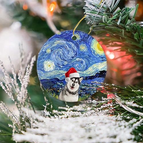 Miniatura 4 de Adornos de Navidad para perros 2023-Alaskan Malamute (azul) Adorno de cerámica para árbol de Navidad, regalo de decoración para un amante de los