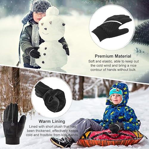 Miniatura 5 de OOPOR Guantes de invierno cálidos para correr, para niños, para clima frío, ciclismo, nieve, esquí, deportes, niños y niñas de 4 a 12 años
