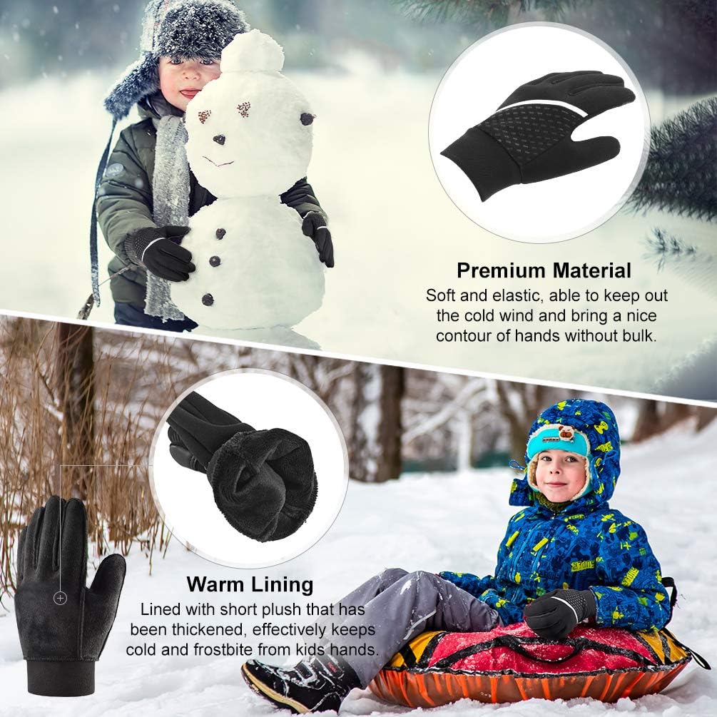 Winter Warm Running Kids Gloves - Cold Weather Thermal Bike Snow Ski Black Mittens Aged 4-12 Boys Girls : Sports & Outdoors