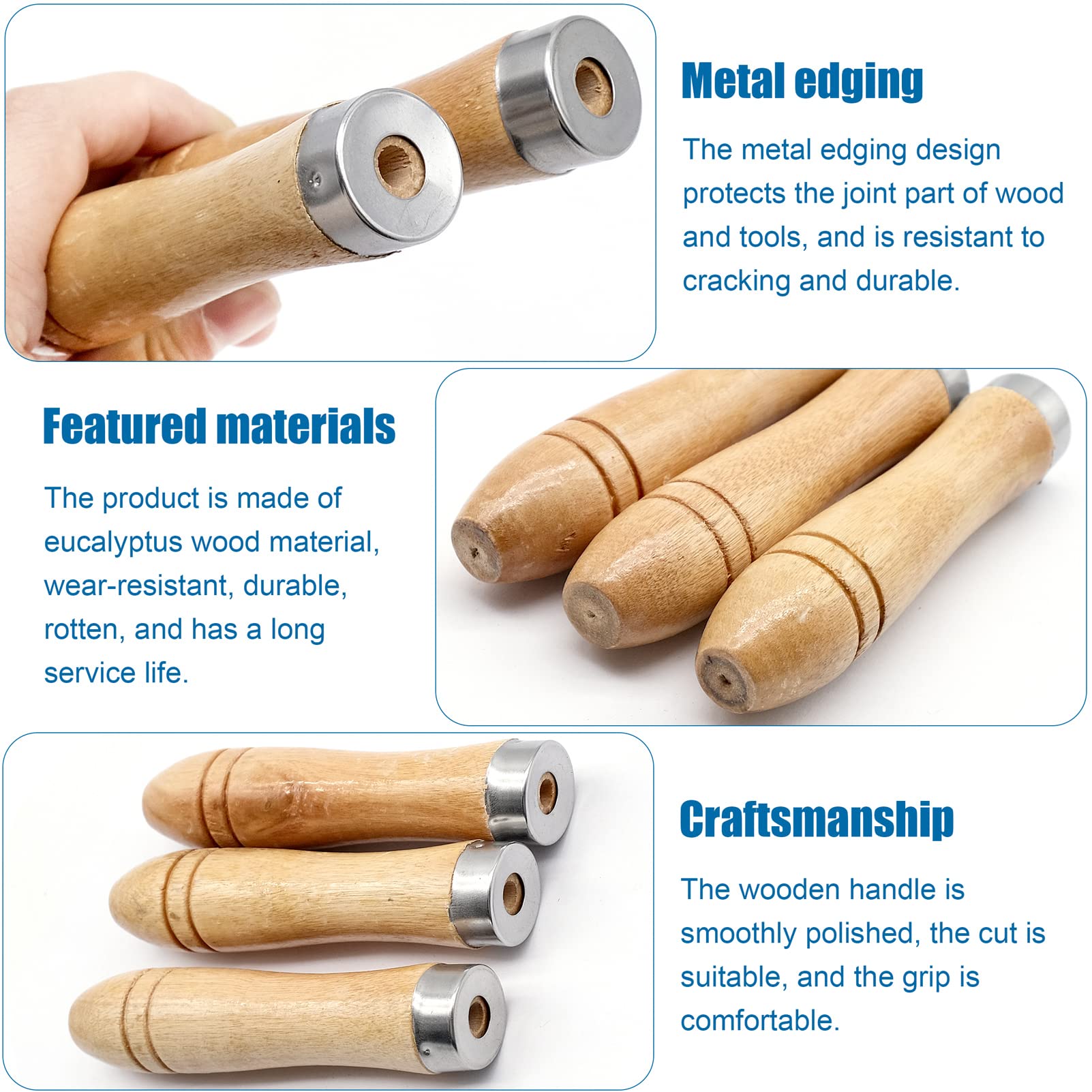 10 tiradores de madera con anillo de seguridad de metal, 11 cm de longitud, agujero de 6 mm, repuesto para herramientas de corte, asas de madera dura para garaje, carpintería, mantenimiento de