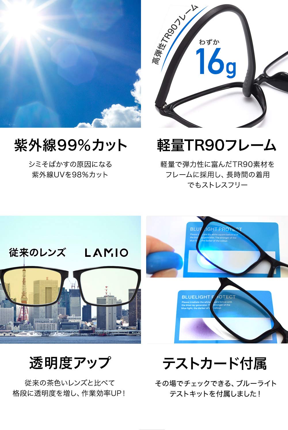 Amazon.co.jp: [LAMIO] ブルーライトカット メガネ PCメガネ 度なし