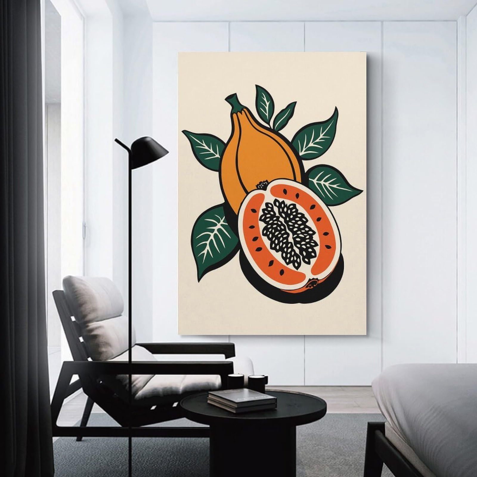 Junmoney Canvas Art Print Papaya Fruit Illustration, 20x30inch(50x75cm), for Office, Study Or Home Workspace, Home Office Artwork with Decorative Appeal