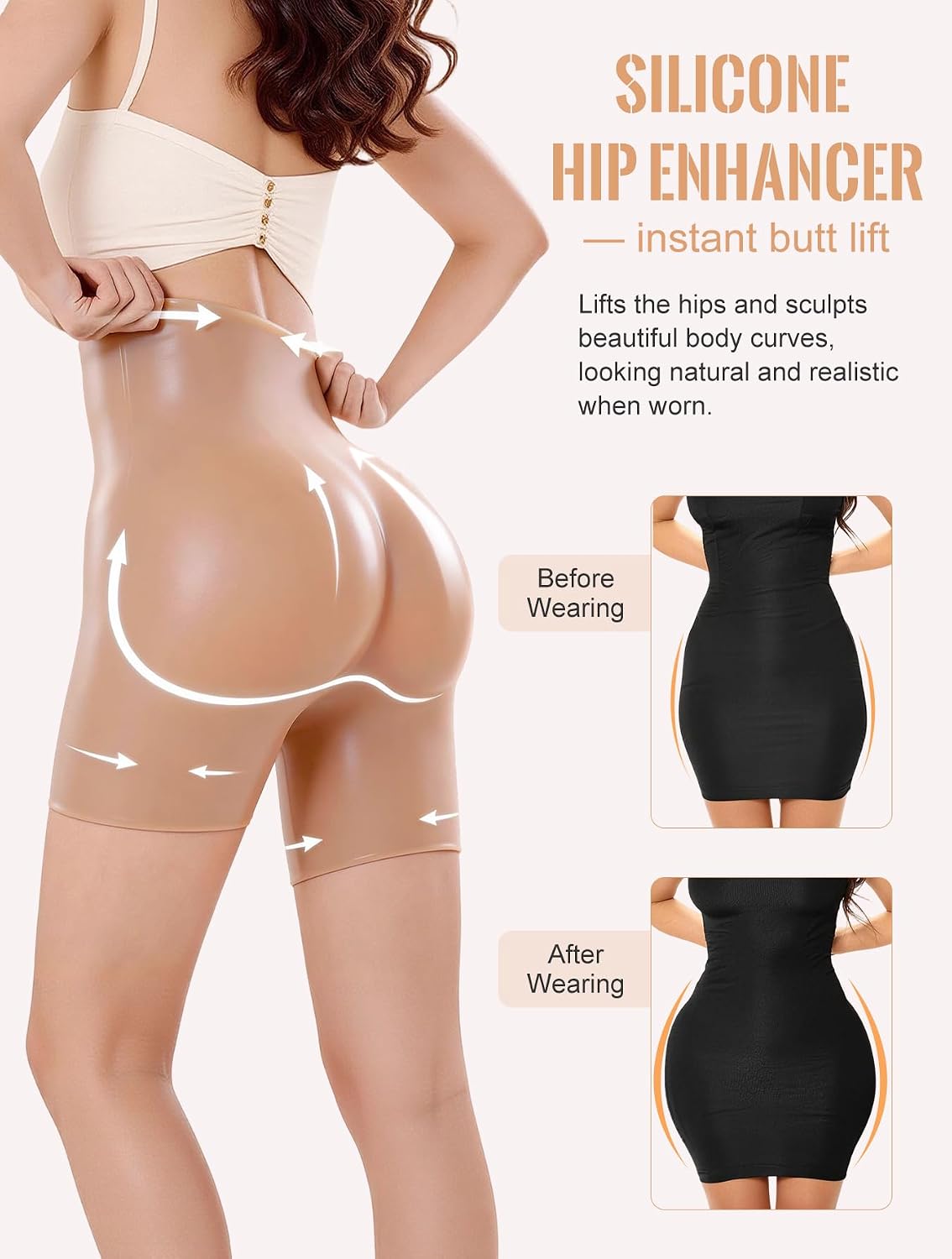 Silicone Hip Lifting Shorts for Women, Curves Enhancer Shapewear, Non-Slip One-Piece for Daily & Party Wear