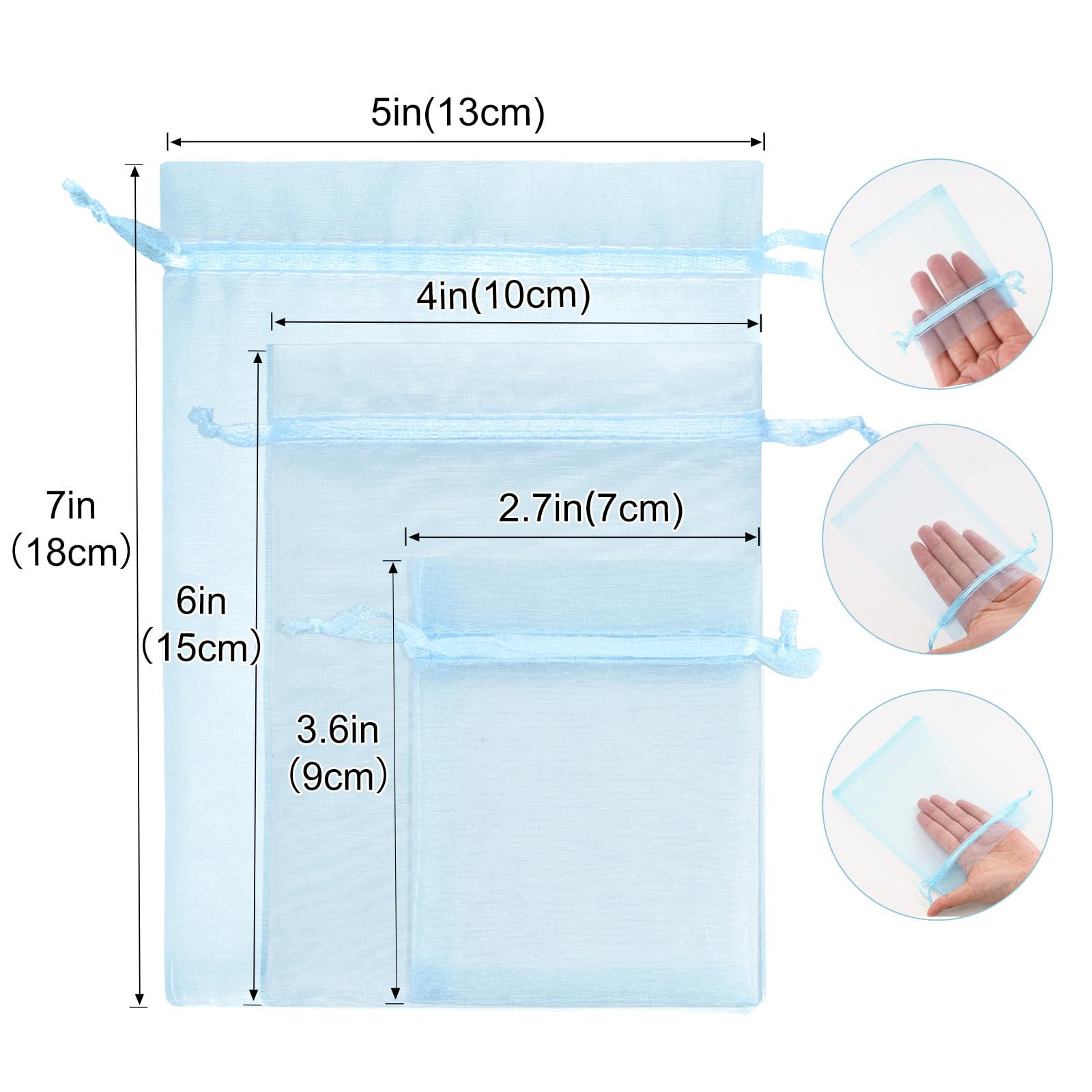 jijAcraft Babyblau małe woreczki z organzy 7 x 9 cm: woreczki prezentowe ze ściągaczem, przezroczyste woreczki na biżuterię, 100 sztuk, woreczek z organzy, do napełniania, prezent na cukierki