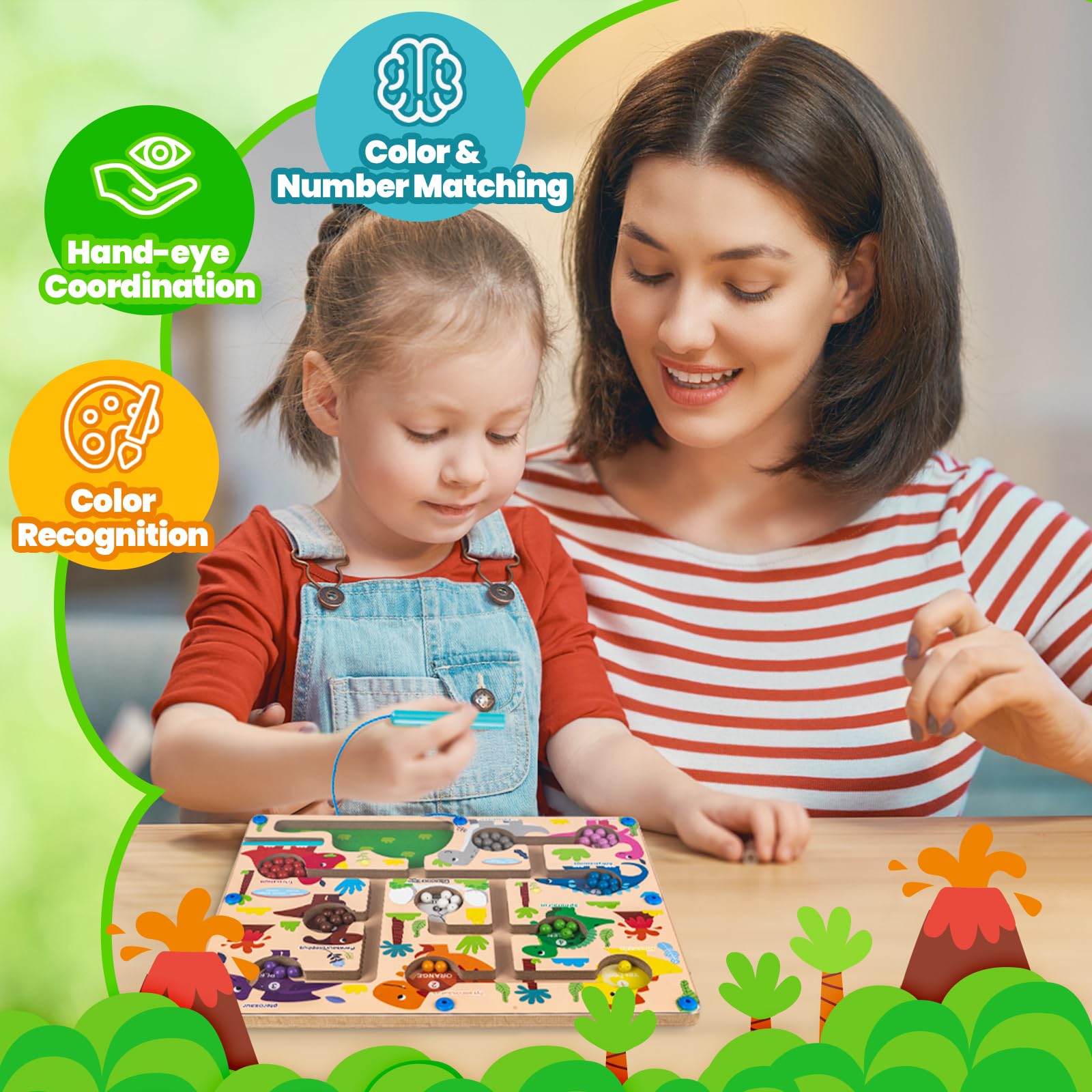 Labirinto Magnetico Giochi Montessori, Commodum Giochi Montessori Bambini, Colori e Numeri Gioco di Abbinamento, Puzzle Bambini, Dinosauro Gioco Bambini, Regalo per Bambini 3 4 5 6 Anni