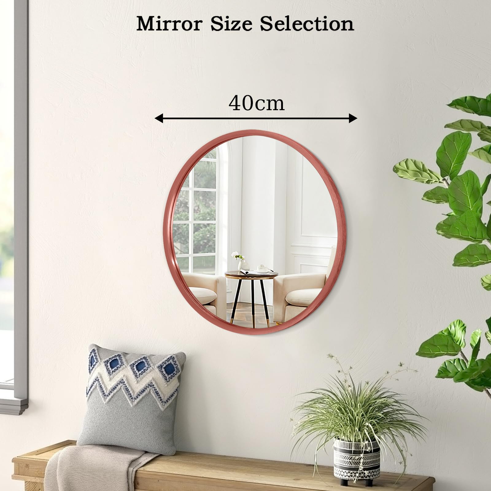 AOAOPQ Aluminium Steel Metal Framed Bathroom Mirror for Wall Mounted Round Vanity Mirror ative Hanging Mirrors for Bathroom Bedroom 40 x 40 cm Red - Image 2