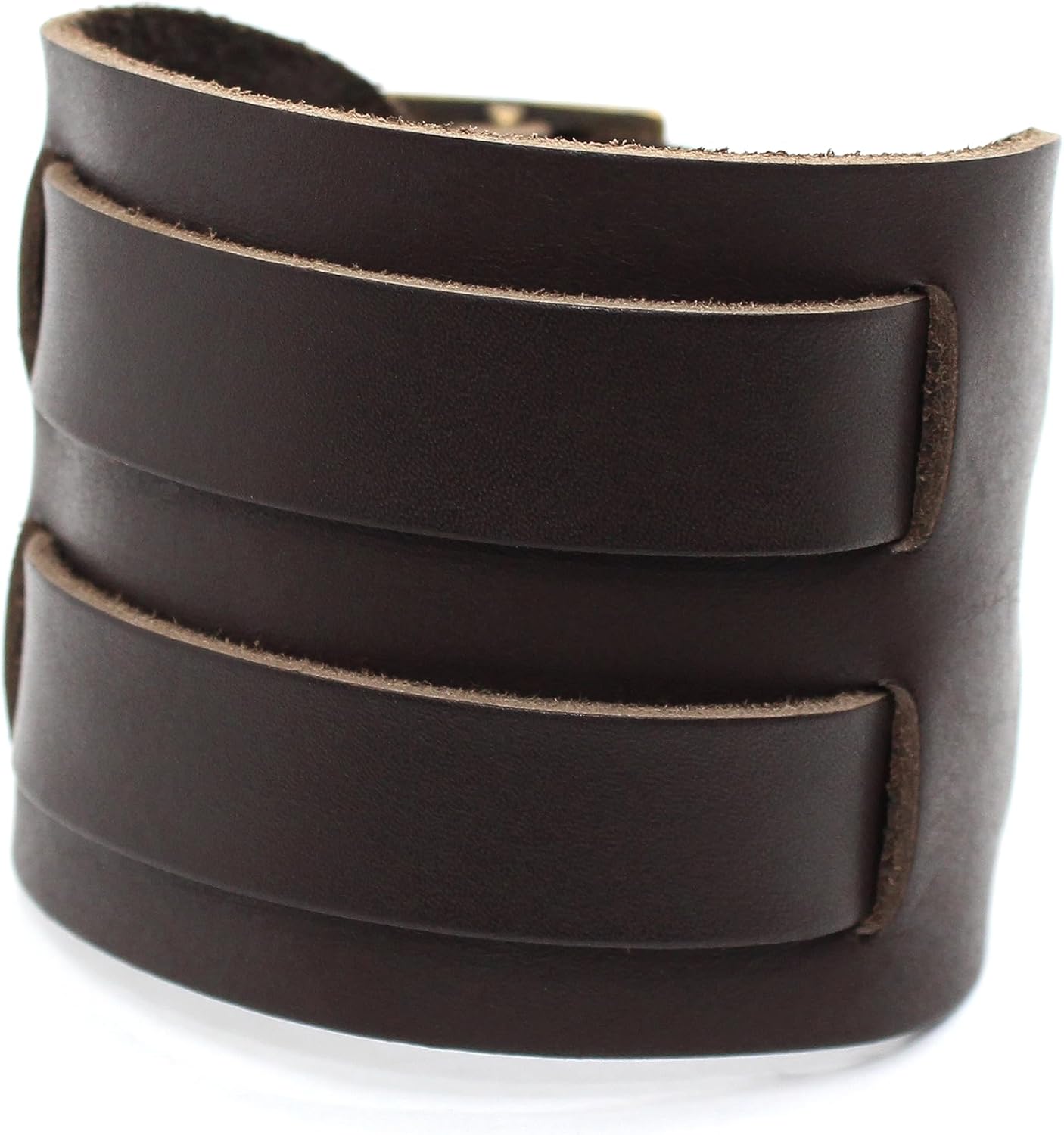 Aviator oldschool leather wrist cuff bracelet double buckled wide cover wrist design pad 2 inches