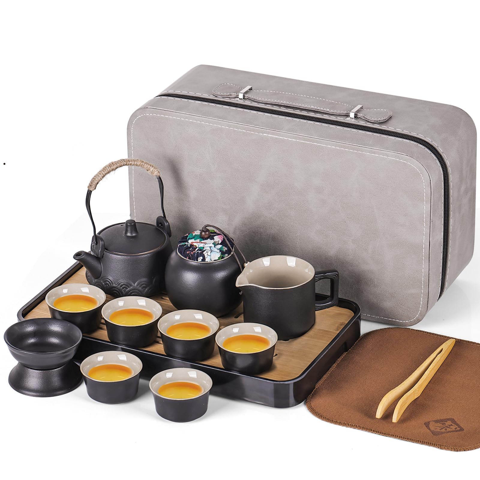 Gongfu Tea Set,Chinese Tea Set,Ceramic Tea Set, Tea Pot Sets for Adults,Mini Tea Set Tea Cups Set of 13, Tea Gift Set,Tea Kit,Gaiwan Tea Set and Portable Ceramic Teaset,Travel Tea Set (Black)