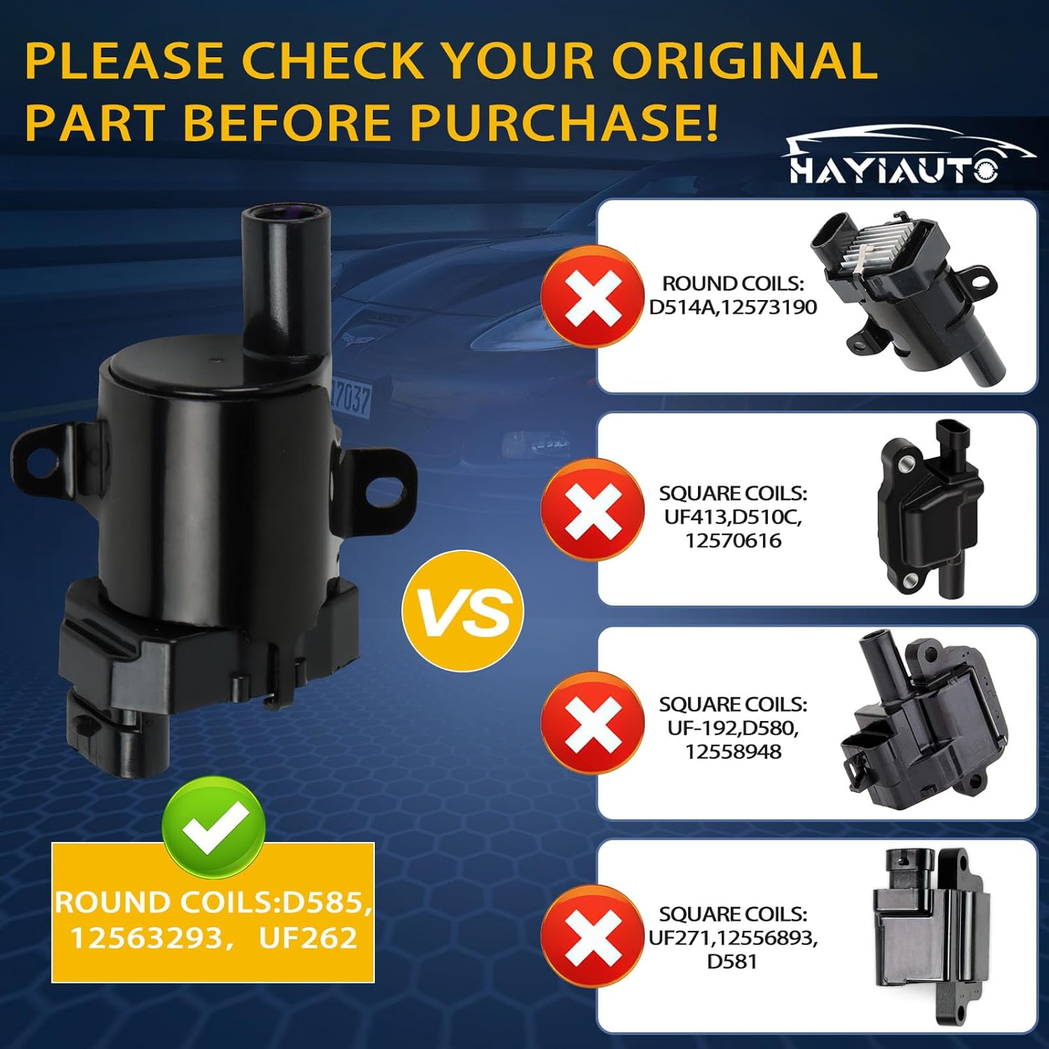 Set of 8 UF262 Round Heavy Duty Ignition Coils Pack D585 & Iridium Spark Plugs&748UU Spark Plug Wires 8mm Set Fits for Chevrolet GMC Silverado Tahoe Suburban Express Sierra Savana Escalade V8
