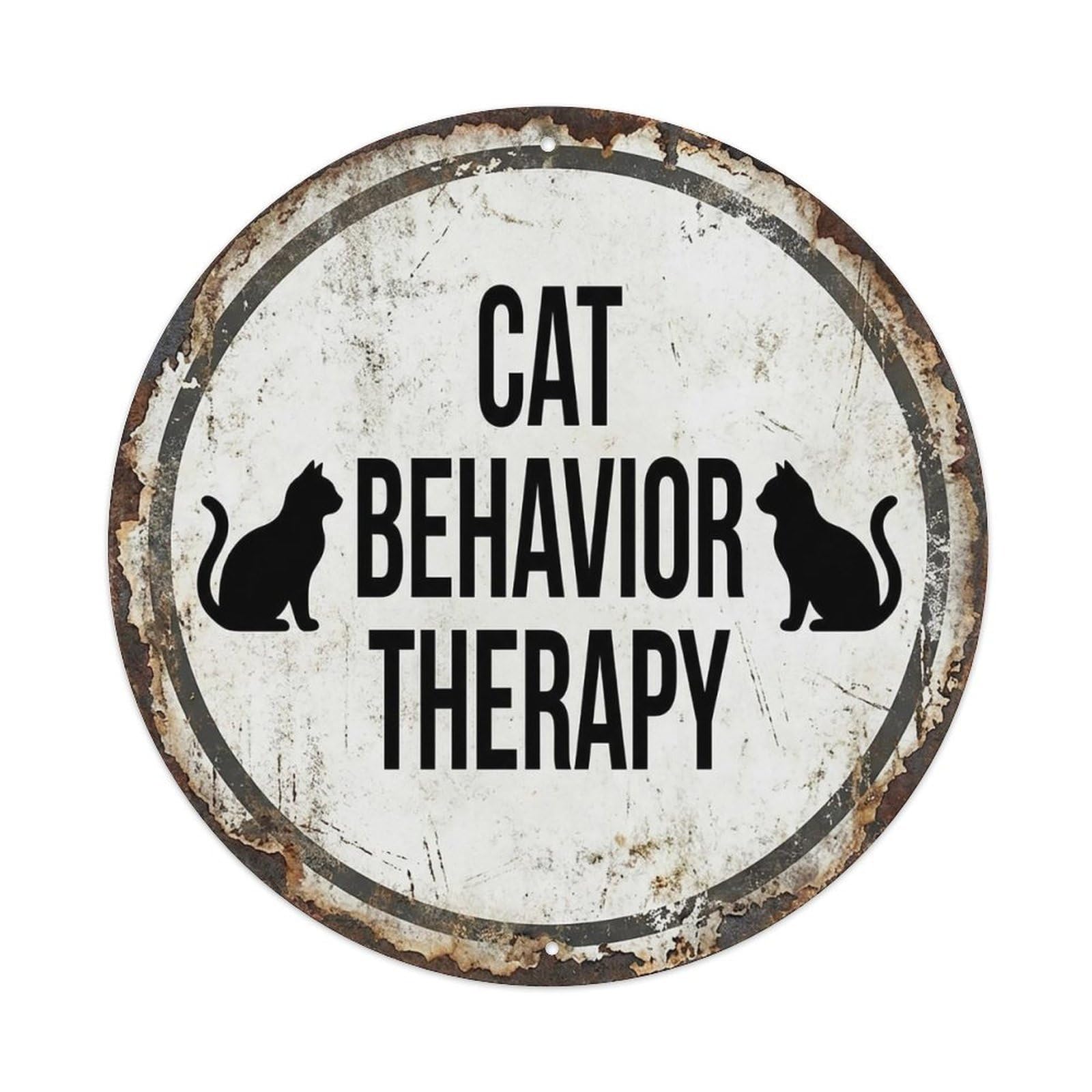 Vintage Cat Behavior Therapy Decor Vintage Metal Tin Sign Plaque Wall Decor for Cafe, Club Bar, Office, Garden Metal Poster 8x8Inch