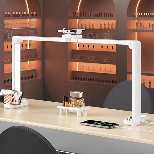 Nail Light for Desk,34 Inch 48W Half Moon Light-Adjustable 3000K-6000K Color Temp, 0-100% Brightness,Nails lamp with Phone Stand,for Nails Art,Tattoo,Eyebrow,Beauty,Reading,Salon