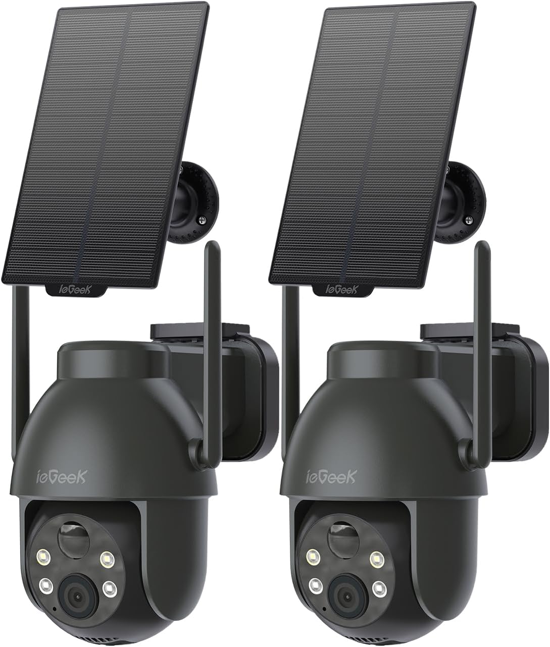 ieGeek 2K Solar Security Camera Outdoor Wireless(2pcs), 360° Pan Battery Camera with Solar Panel, Wifi CCTV Camera Systems, Color Night Vision, PIR Motion Detection, 2-Way Audio, Works with Alexa