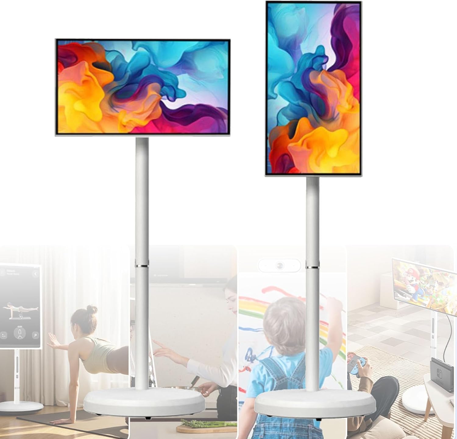 TV Portátil Inteligente FHD de 21,5 Pulgadas con Android 14, Pantalla Móvil Táctil con Rotación Total, Mando a Distancia y Batería Incorporada de 6000 mAh. Blanco-6+128G