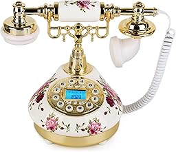 Sangyn Teléfono retro vintage antiguo con botón de presión, teléfono fijo antiguo con pantalla LCD, teléfonos con cable de cerámica para el hogar, oficina, cafetería, bar, hotel