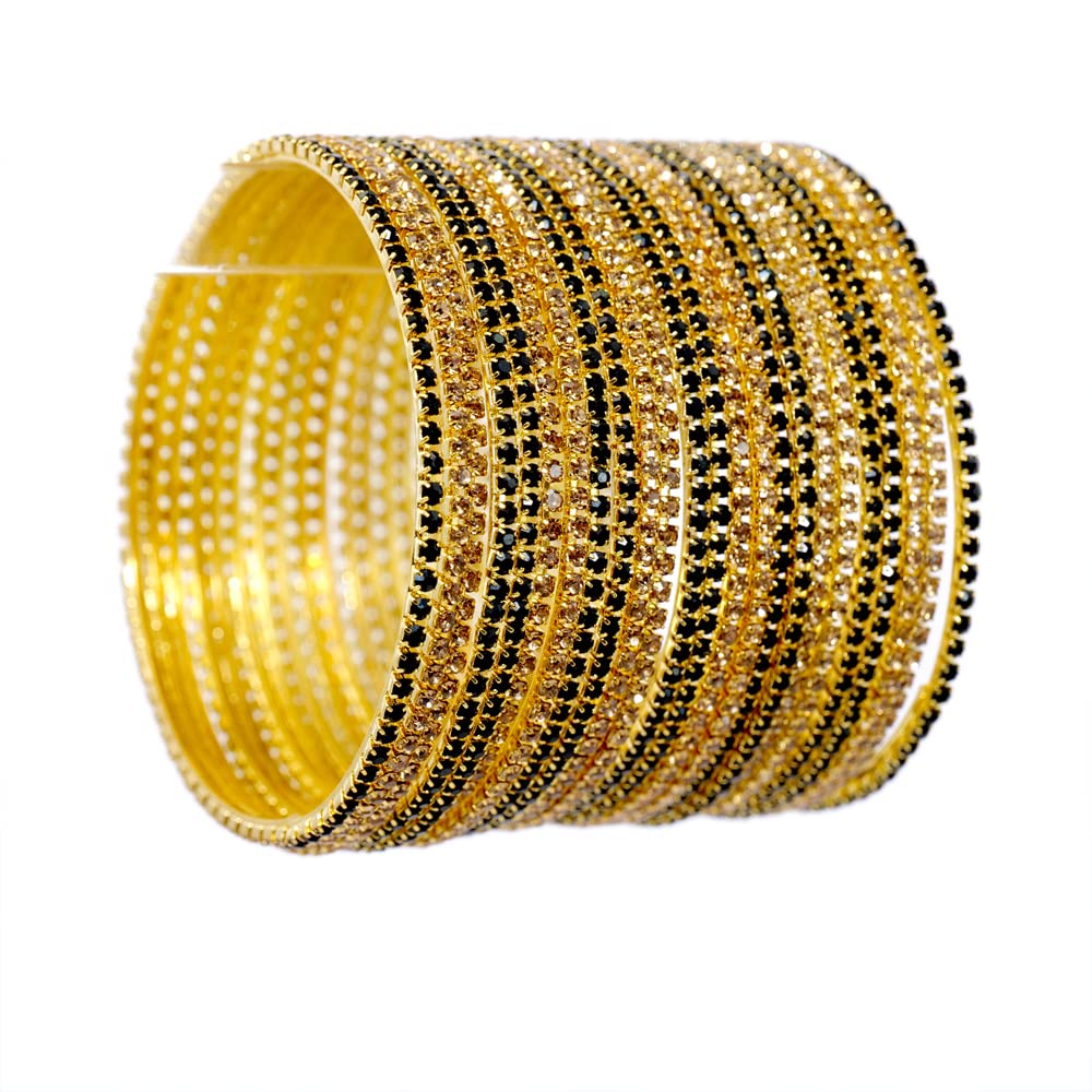 Zircon Gemstone Studded Glossy Finished Bangle Set, Pack Of 24