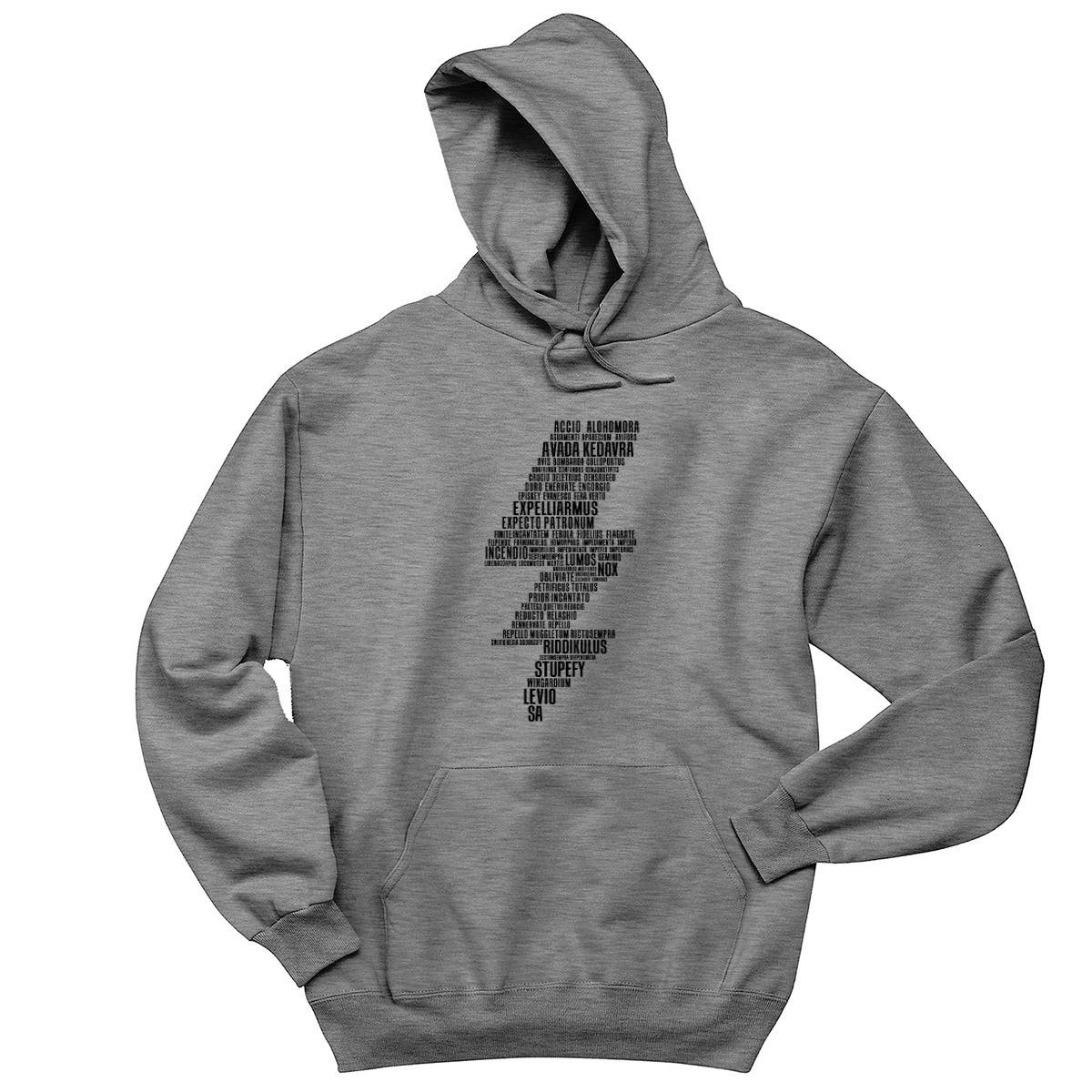 Moment Gear Harry Potter Spells Lightning Bolt Mens Hoodie Large Grey