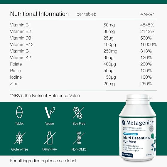 Metagenics Multi Essentials for Men, 27 Vitamins & Minerals - 60 Tablets