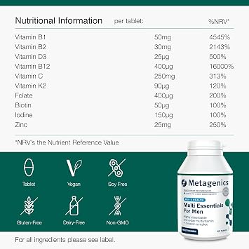Metagenics Multi Essentials for Men, 27 Vitamins & Minerals - 60 Tablets