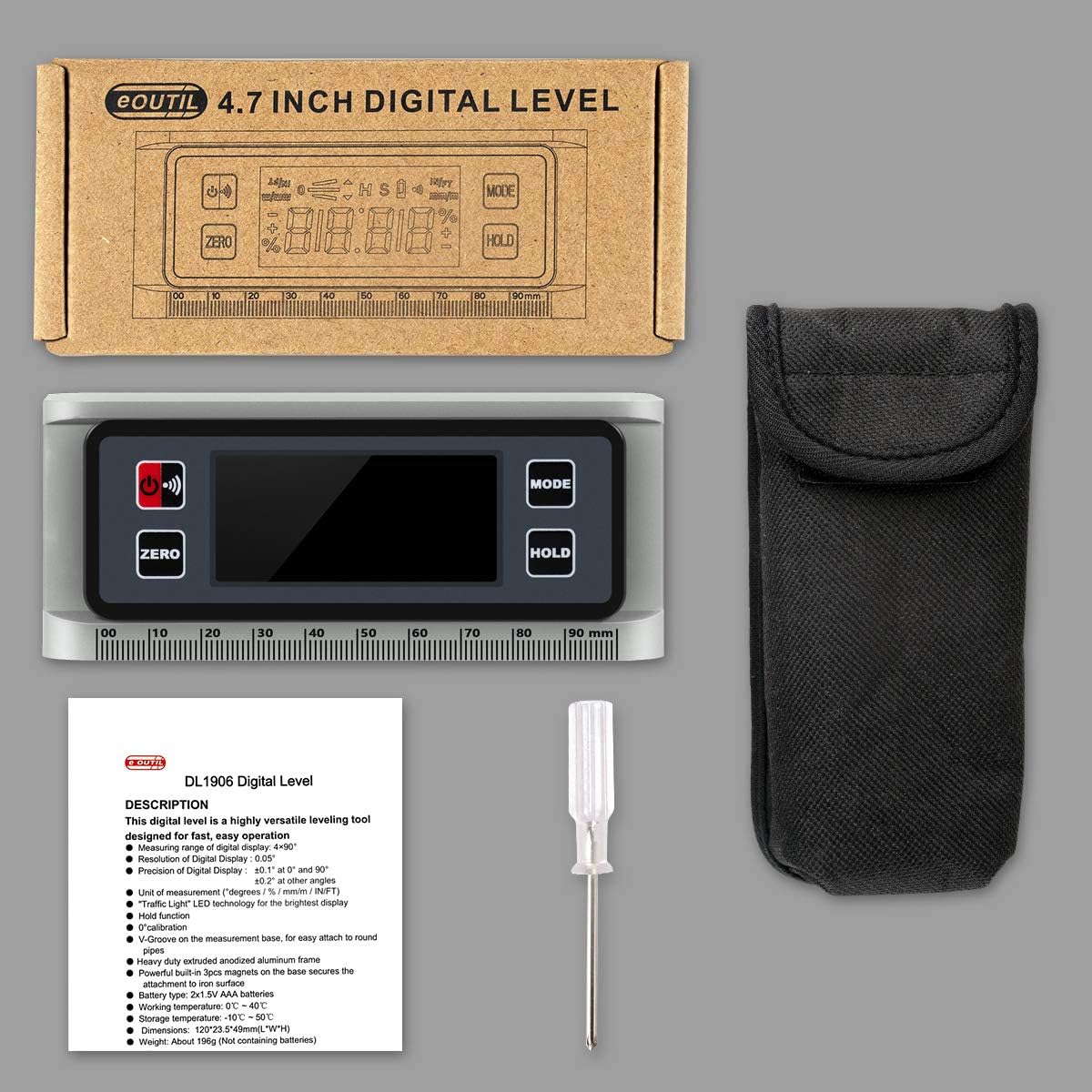 Digital Angle Finder Protractor - 0-360° Inclinometer with Magnetic Base & V-Groove - IP65 Waterproof Level Gauge - Precision Measuring Tool for Woodworking, Metalworking, Construction (DL1906)