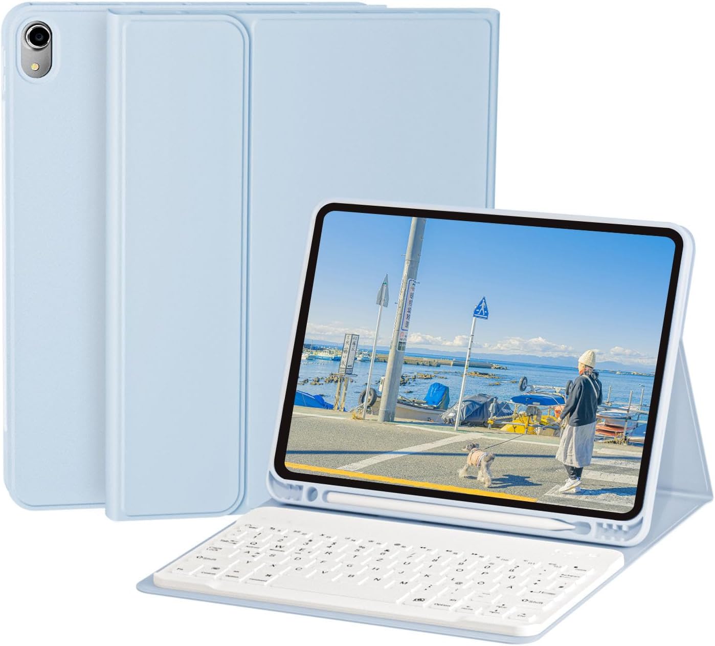 KenKe Keyboard Case for iPad Air 11 Inch 7th/6th Generation 2025/2024 M3/M2, for iPad Air 5th/4th Generation 10.9" with Pencil Holder, Magnetic Detachable Wireless Keyboard & Folio Cover, Sky Blue