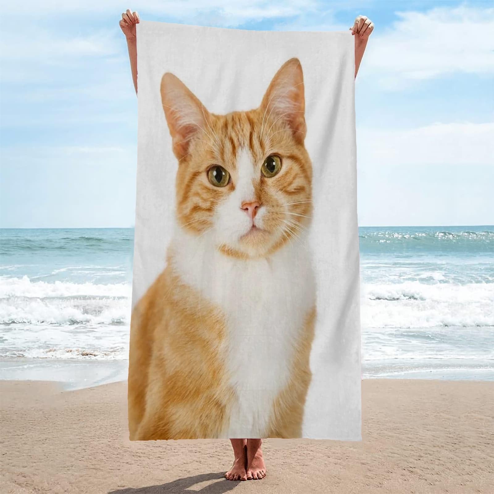 Ręcznik plażowy 200 x 200 stojący, czerwony kot, ręcznik plażowy, duży ręcznik plażowy z mikrofibry, szybkoschnący, ultra lekki, bez piasku, ręcznik plażowy
