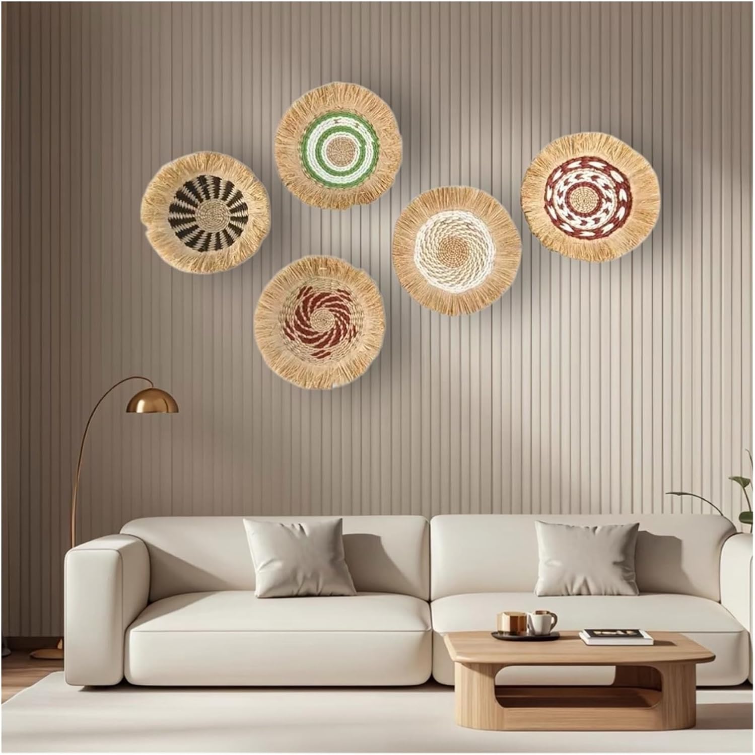 Boho Woven Wall Baskets Set, Handcrafted Natural Seagrass Rattan Wall Decor for Living Room Bedroom, Rustic Wicker Wall Art(Walldecoration7-D)