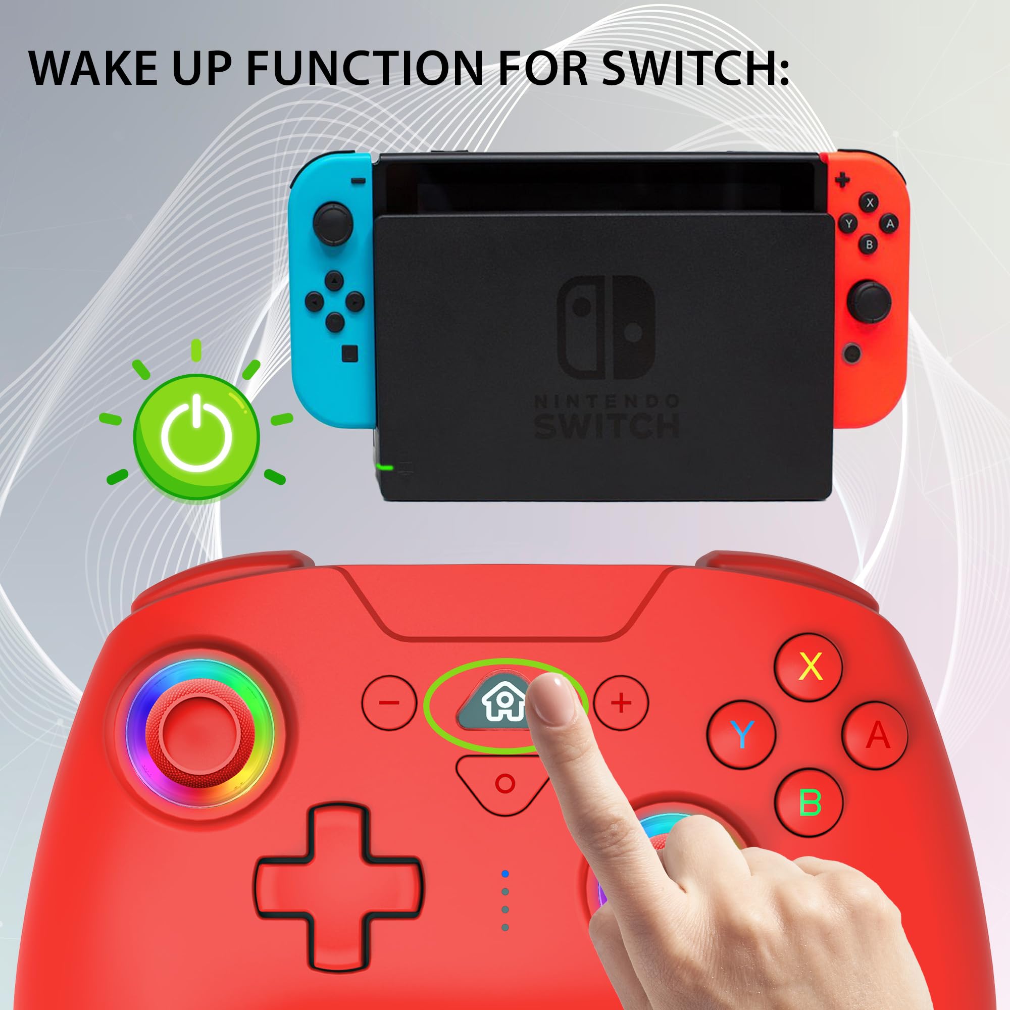 Subsonic – Mando para Nintendo Switch/Switch 2 - Mando Switch inalámbrico bluetooth con LED, vibración y giroscopio - Rojo