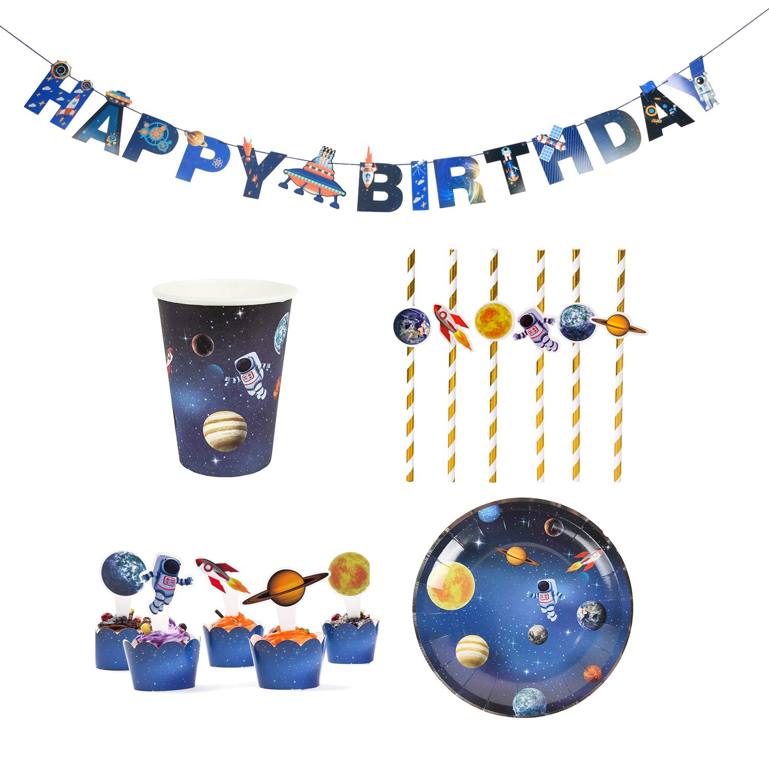 Sunbeauty Outer Space Birthday Party Tableware Solar System Birthday ...
