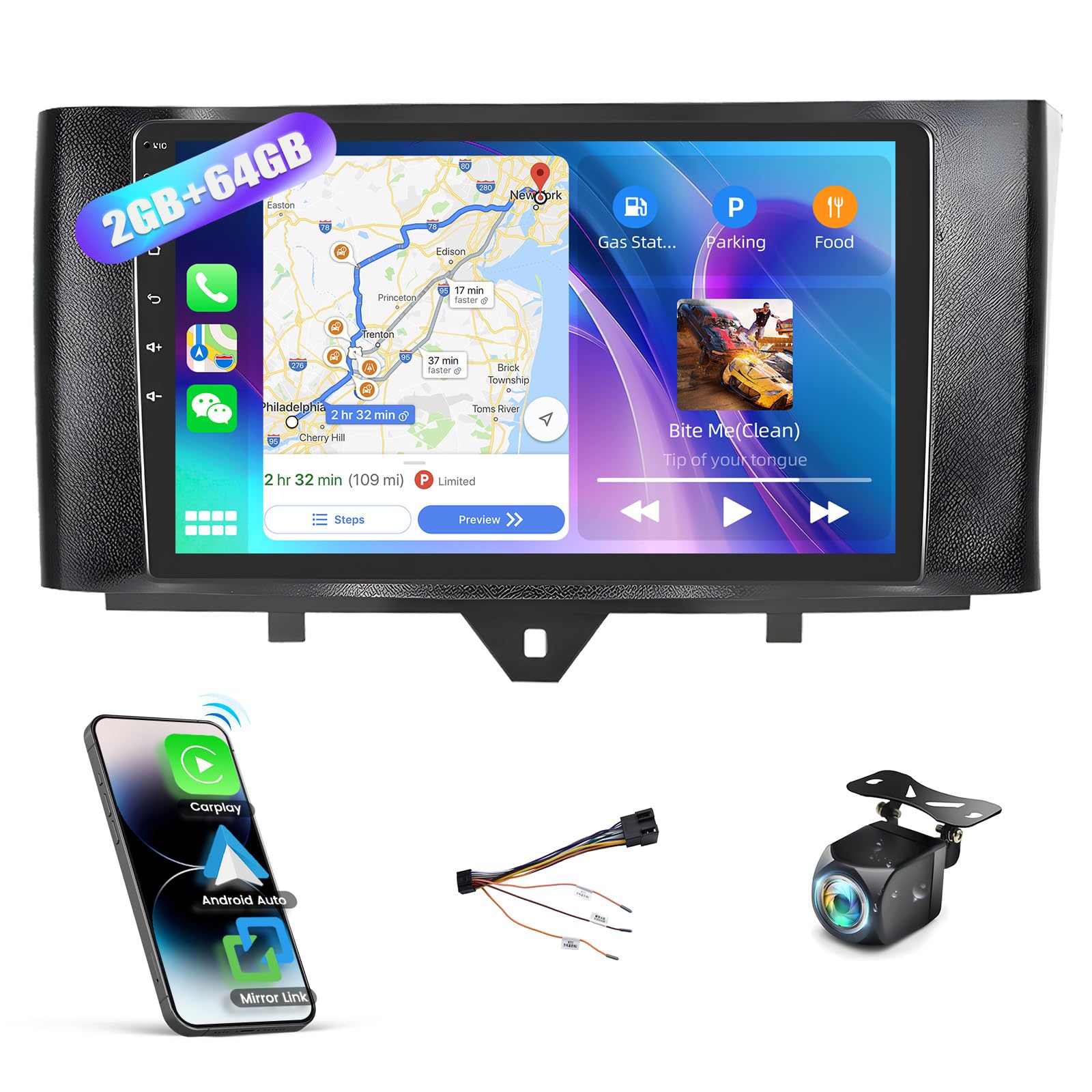 Autoradio Android 9 Pouces Pour Smart Fortwo 453 2014-2020 - CarPlay/Android Auto Sans Fil, GPS, 4G+64G, Caméra Recul