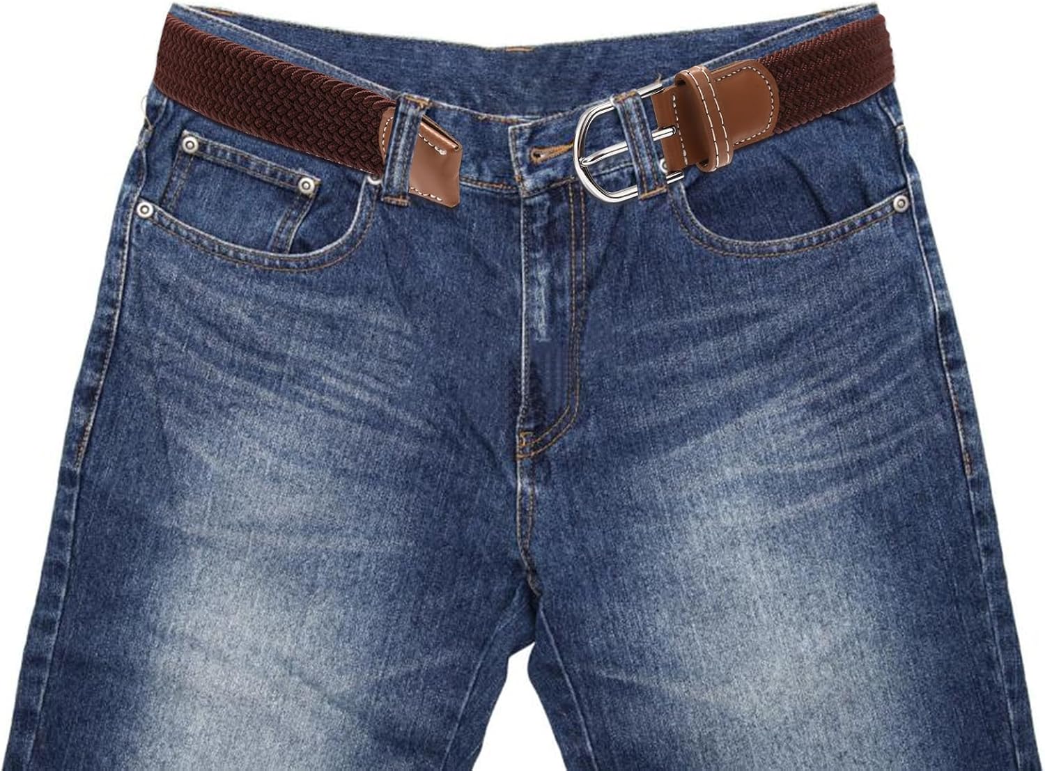 GAEKEAO Elastic Braided Belt for Men 1 3/8" Stretch Woven Belt for Golf Casual Pants Jeans - Black - Image 7