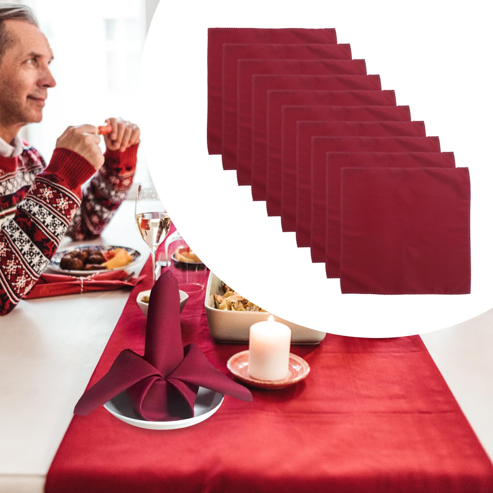 10 Servilletas de Tela de Poliéster Cuadradas 48x48cm para Restaurante y Fiesta, Resistentes al Desgaste Estilo Elegante y Práctico