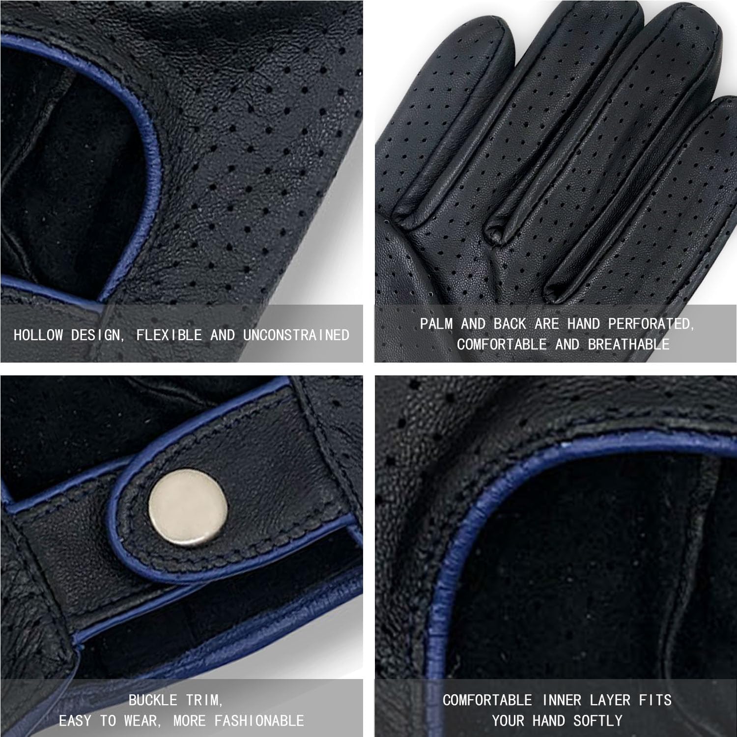 ZLUXURQ Mens Full Mesh Leather Driving Gloves Unlined -Soft and Thin Italian Lambskin - Image 4