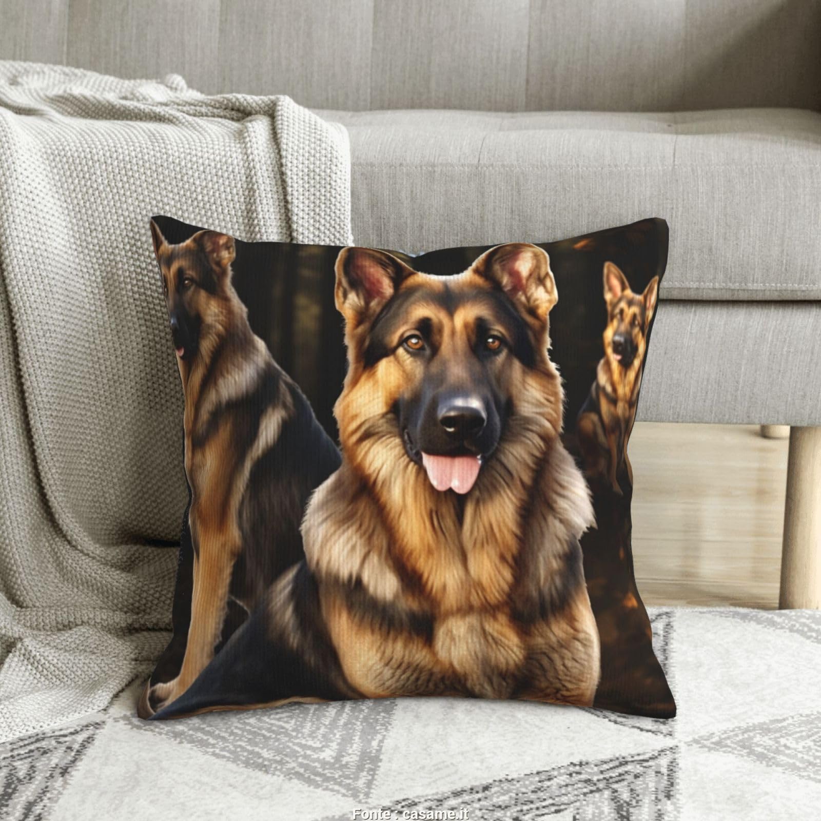 Coussin Berger Allemand en velours côtelé pour décoration canapé salon