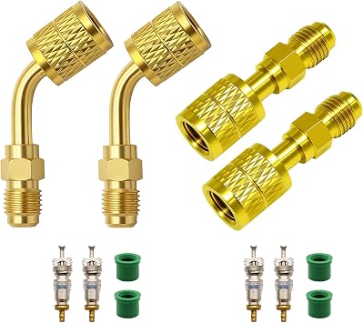 4 Pack A2L R32 R454b Refrigerant Adapter,1/4" LH SAE Female Thread to 1/4" SAE Male Thread,for R-454b/R-32 Brass HVAC Quick Connect Fittings