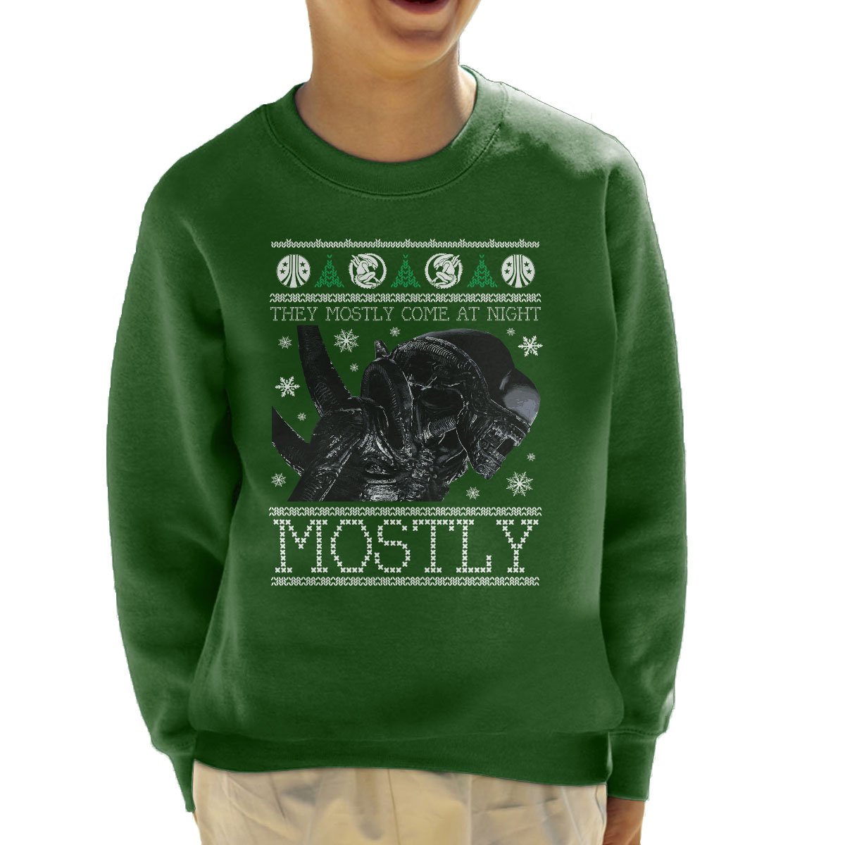 Cloud City 7 Bottle Green Xenomorph Aliens Christmas Knit Kid's Sweatshirt